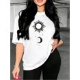thumbnail image 2 of Women's Oversized White T-Shirt with Sun Moon and Stars Graphic, Loose Fit Casual Mystical Tee Top, 2 of 9