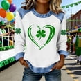 thumbnail image 3 of Craaazy St Patricks Day Oversized Sweatshirt for Women Green Spirit Prints Denim Patchwork Crewneck Long Sleeve Clothes Gifts, 3 of 5
