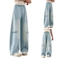 thumbnail image 4 of CONZONE Denim Pants for Little Girls Straight Leg Jeans for Girls Elastic Waist Lightweight Fall Trousers with Pockets Size 5-6 Years, 4 of 9