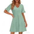 thumbnail image 5 of Summer Casual Dresses for Women A Line Sun Dress Ruffle Short Sleeve V Neck Tshirt Dress with Pockets Mint Green M, 5 of 6