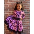 thumbnail image 2 of Long Sleeved Purple Twirly Leopard Dress, 2 of 12