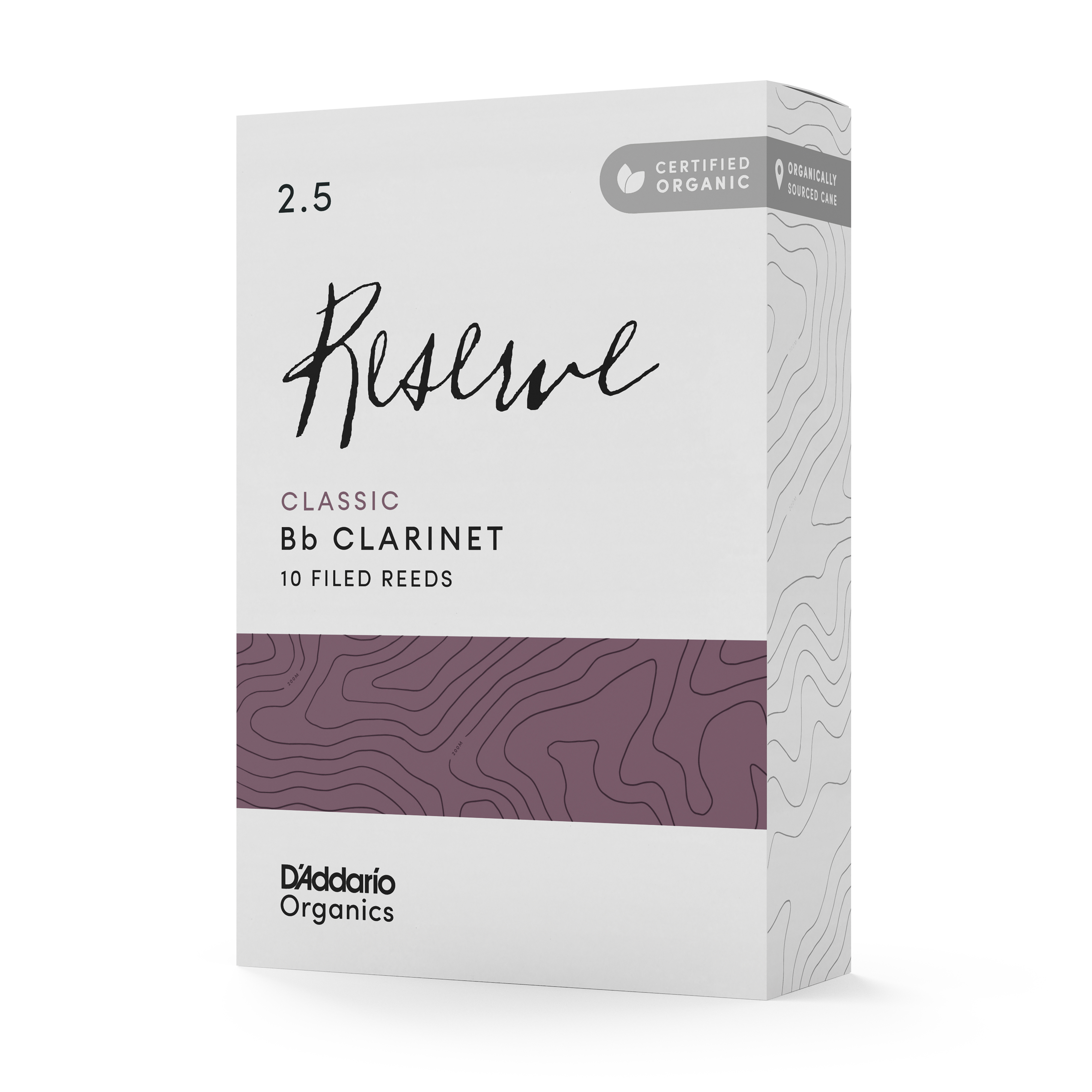 D'Addario Organic Reserve Classic Bb Clarinet Reeds, Strength 2.5, 10-pack