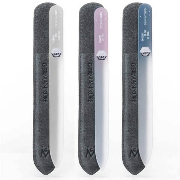 GERMANIKURE Czech Crystal Glass Nail File 3 Pack in Suede Leather Case - Professional Manicure & Pedicure Products for Smooth Easy Shaping of Natural Nails