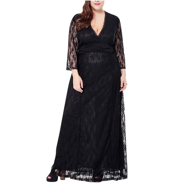 CEHVOM Robe en Dentelle Creuse Grande Taille pour Femmes Robe de Soirée Longue Jupe
