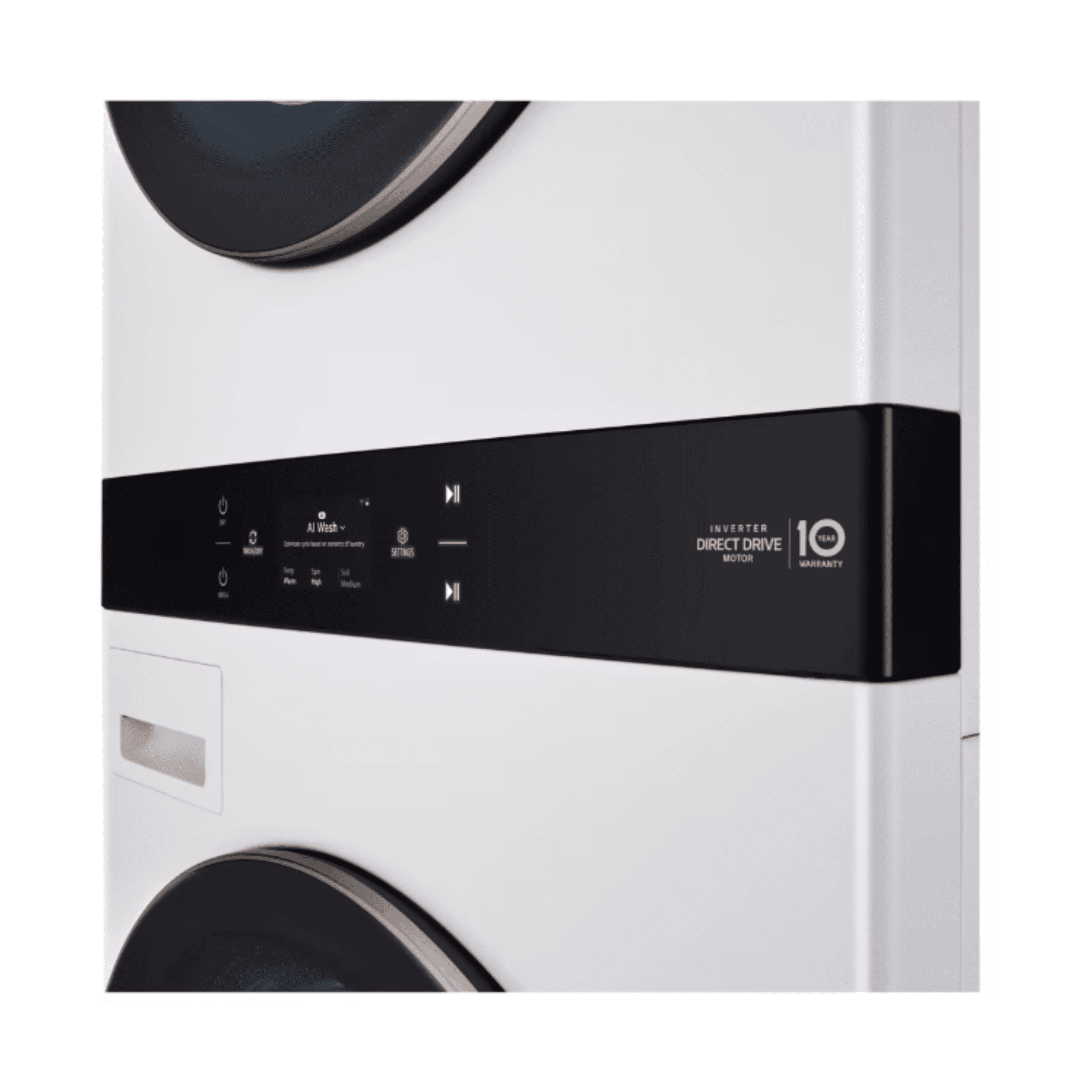 LG 27 Inch Electric Laundry Center with 5.0 cu ft Ultra Large Washer Capacity, 7.4 cu ft Dryer Capacity, AI Technology in White SWWE50W4