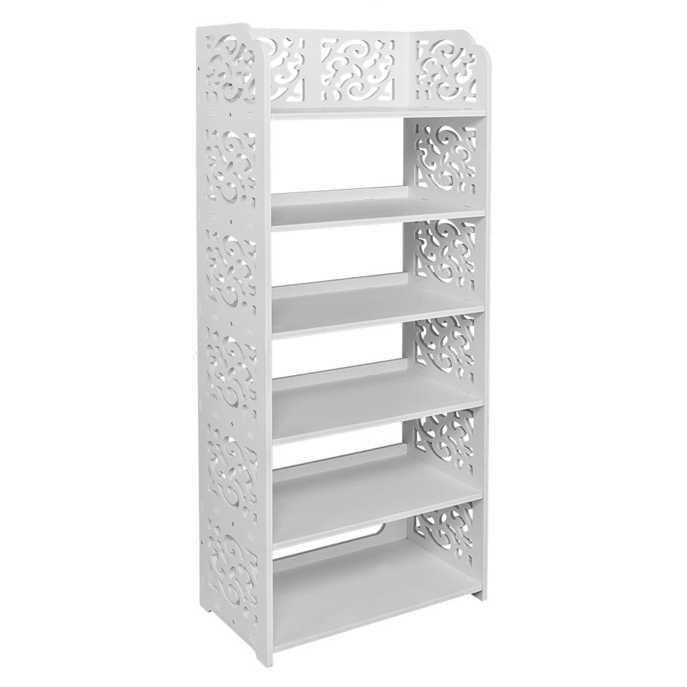 Wood-plastic Board Six Tiers Carved Shoe Rack - White - Stylish Waterproof Storage for Entryway, Living Room & Bedroom