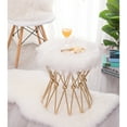 thumbnail image 4 of Round Gold Metal Accent Vanity Stool with White Fur Top Seat, Decorative Side Table, 4 of 7