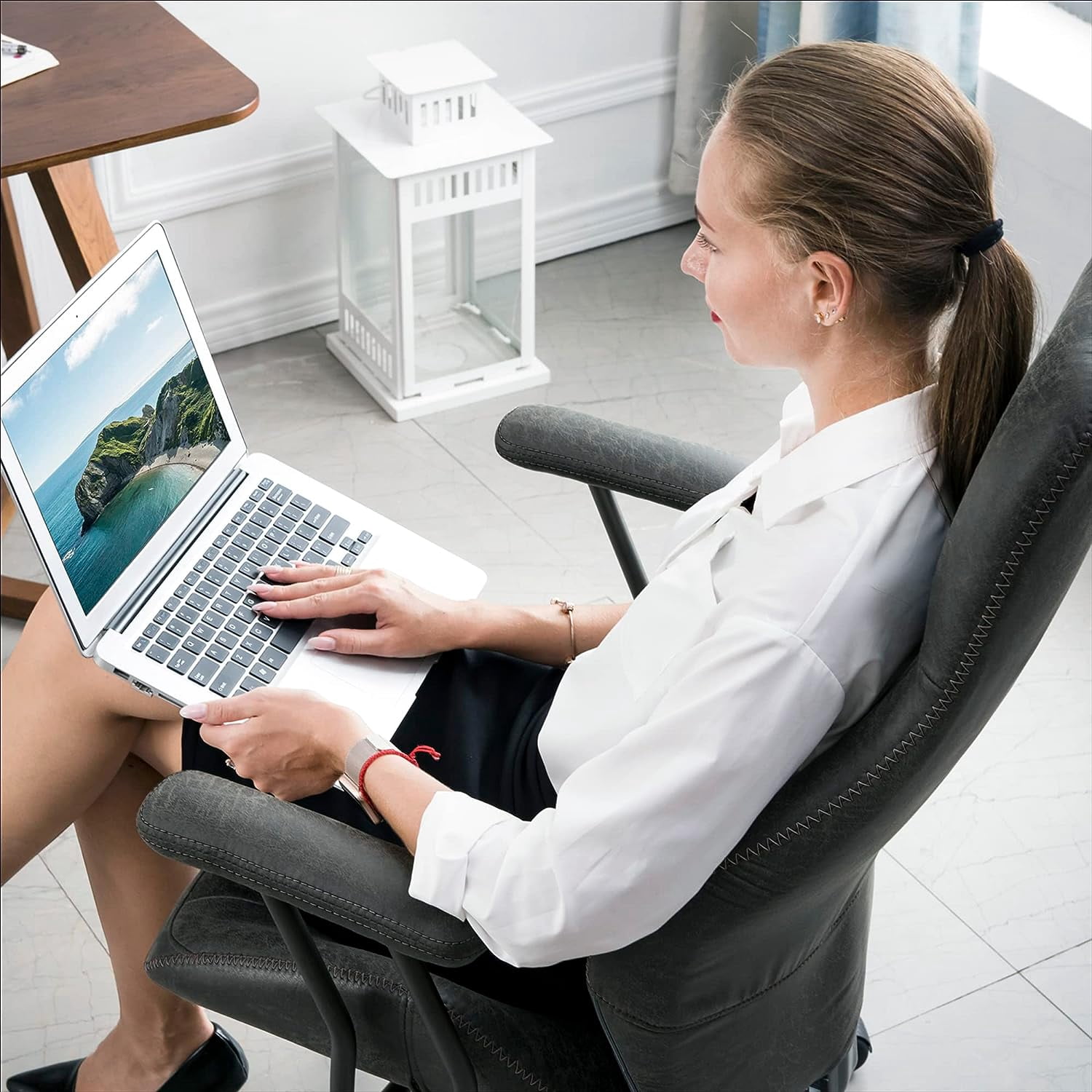 XIZZI Ergonomic Computer High Back Chair, Adjustable Office Desk Chairs Home Suede Fabric Chair-Dark Gray