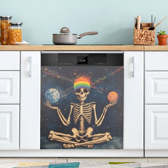 Yayeee Magnetic Dishwasher Cover for The Front Decoration Home Kitchen Machine Sticker Protector, Skeleton with Rainbow