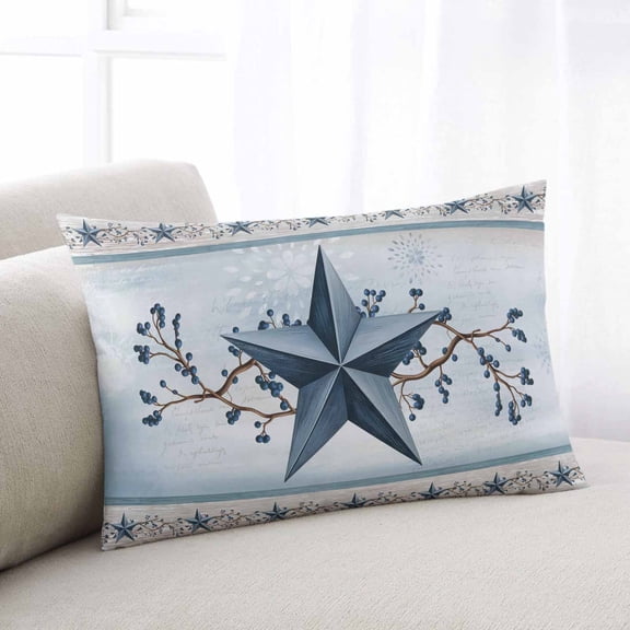 Country Star Blue Throw Pillow Covers, Farmhouse Vintage Branches Wooden Soft Breathable Pillow Cases with Invisible Zipper for Sleeping, Queen Size Pillowcases for Couch Bed Sofa Chair 20x30 Inches