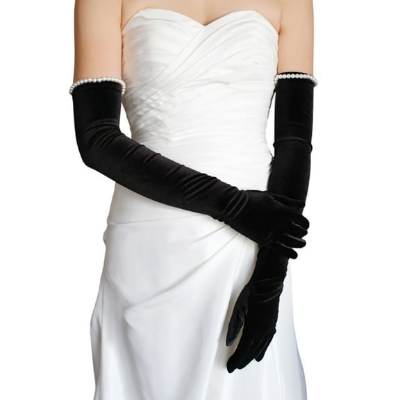 Extra Long Velvet Gloves Pearls Cuffs Armwear For Theme Occasion Masquerades Balls