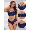 thumbnail image 3 of Unique Bargains Women's 3pcs Cross Straps Bralette and Panty Sets Lingerie Sets B 36 Blue, 3 of 6