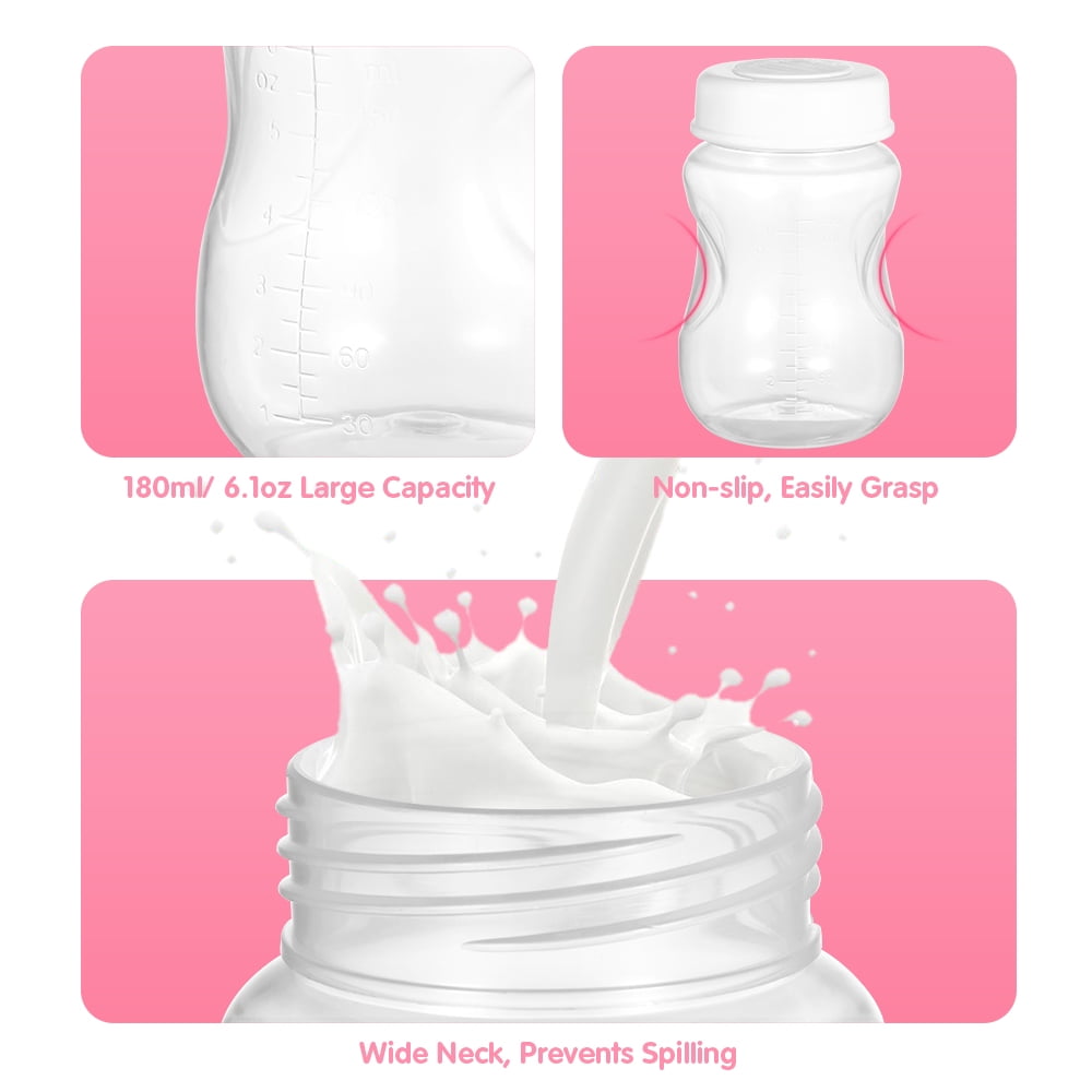 3 PCS Breastmilk Bottles with Leakproof Lid Wide Neck BPAfree 180ml/ 6.1oz Milk Collecting