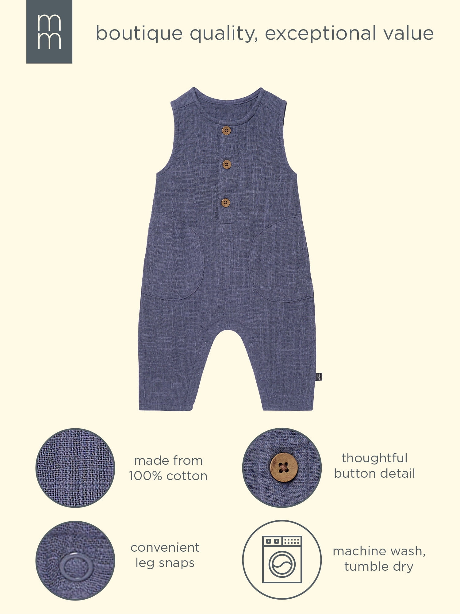 Modern Moments by Gerber Baby Boy Sleeveless Henley Romper, Sizes 0/3 Months - 24 Months