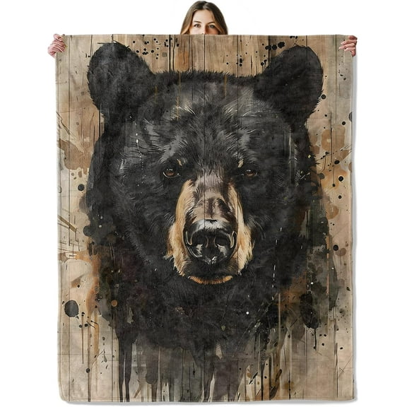 Black Bear Throw Blanket for Girls Boys Kids Adults, 60x50 in, Cozy Flannel Blanket for Bedroom, Camping, Couch, Room Decor, Fuzzy Warm Soft Gifts