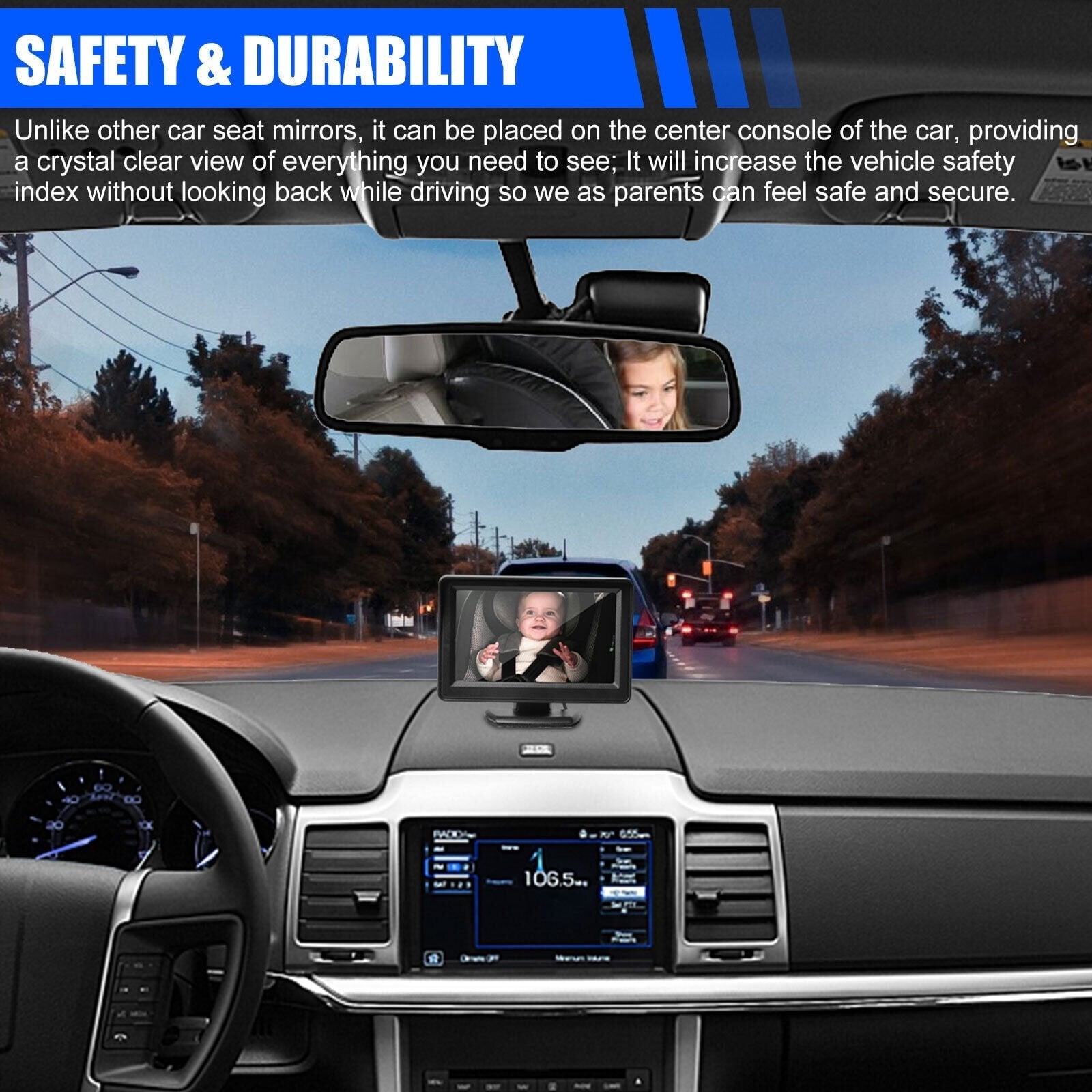 RnemiTe-amo Baby Car Mirror,Eye Protection SB Plug and Play Easy Setup 4.3'' HD Wide View Seat Mirror Night Vision Function to Observe Baby's Every Movement While Driving, Black
