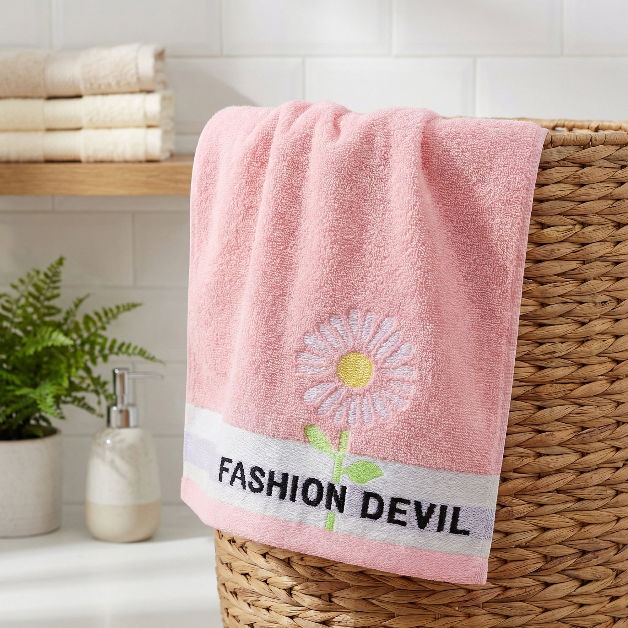 Unique Bargains 29" x 13" Floral Decorative Absorbent Hand Towels Pink 2pk