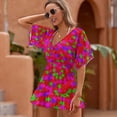 thumbnail image 2 of Stars on Red Background Beach Cover Ups Women V Neck Short Sleeve Dress Coverups Beachwear, 2 of 6