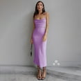 thumbnail image 2 of Xmarks Women's Spaghetti Strap Cowl Neck Long Slip Satin Silk Midi Dress Purple S-3XL, 2 of 5