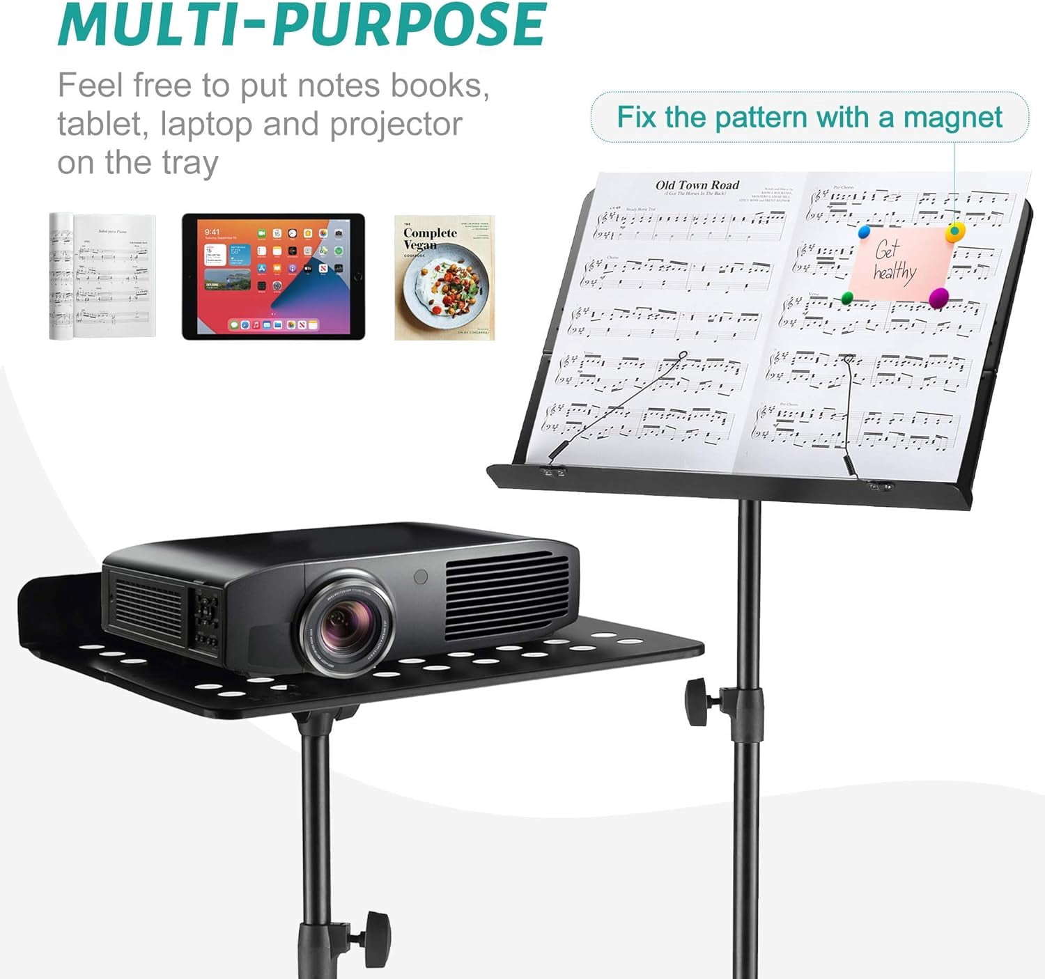 Likegreen Sheet Music Stand Foldable Three Section Desktop Book Holder for Home Stage One Set,Black
