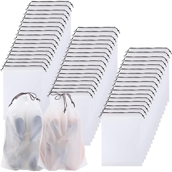 50 Pack Transparent Shoe Bags for Travel,Large Clear Shoes Pouch Storage Packing Organizers with Drawstring,Portable Travel Shoe Bag for Women and Men