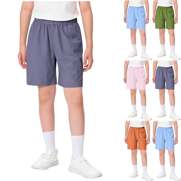DJDLJWCJ Boys Summer Shorts 5-15 Loose Fit Straight Leg Casual Shorts Lightweight Solid Comfortable Athletic Shorts, Gray 14-15 T