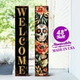 thumbnail image 4 of Reversible Dia de los Muertos Welcome Porch Sign - Vintage Sugar Skull Decor, 4 of 7