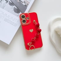 TECH CIRCLE for iPhone 16 Plus Case,Luxury Cute Love Heart Plating Wrist Strap Chain Bracelet Shockproof Protective Soft Bumper Women Girls Case for Apple iPhone 16 Plus 6.7 inch 2024,Red