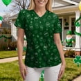 thumbnail image 4 of felwors St Patricks Day Shirt Women Shamrocks Printed V Neck Short Sleeve Nursing Uniform Scrubs Shirts with Pockets (Dark Green, S), 4 of 7
