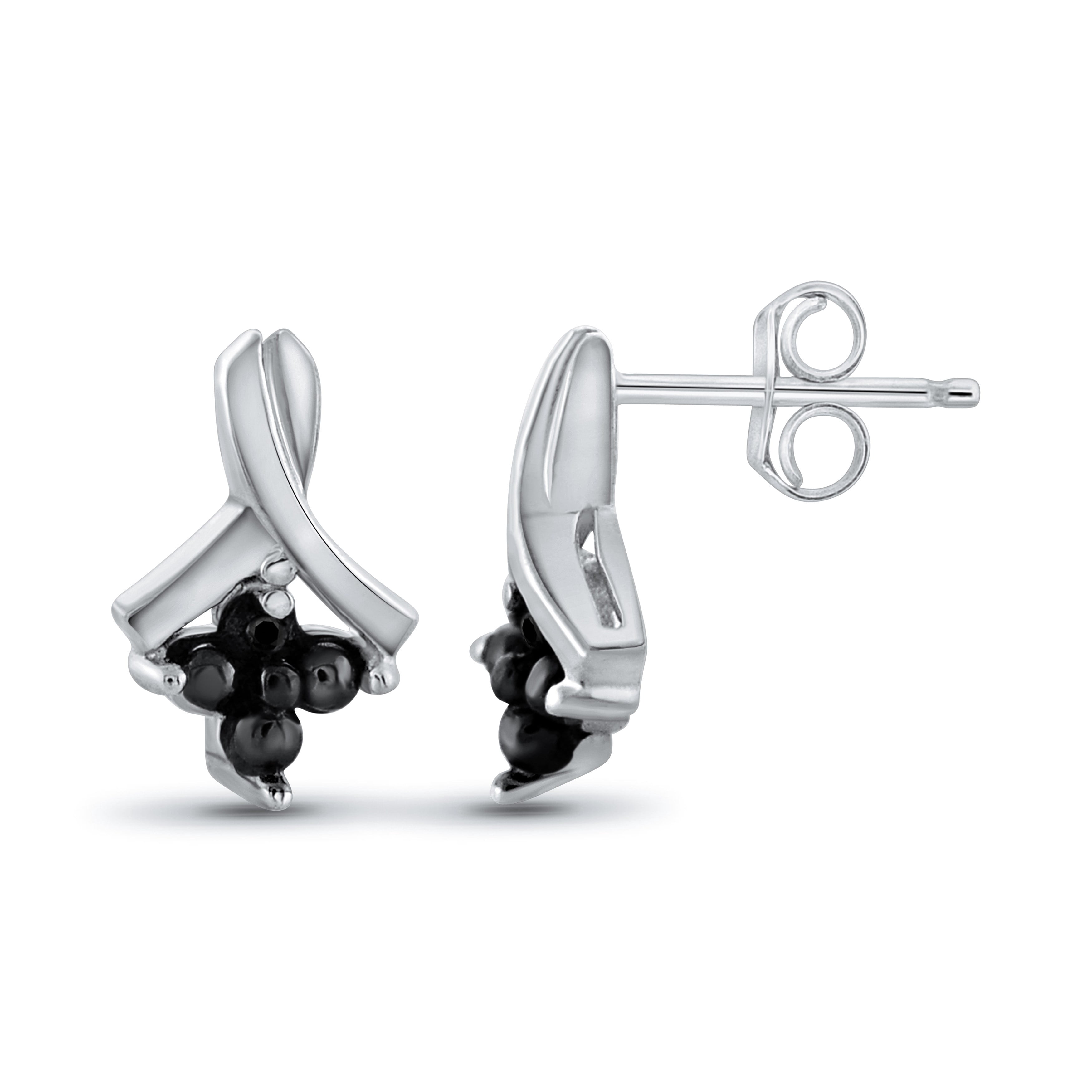 JewelersClub Black Diamond Earrings for Women Sterling Silver – Black Diamond Studs – Hypoallergenic Sterling Silver Stud Earrings for Women with Secure Push-Back Closure