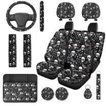 Uorisanigo Skull Butterfly 14 Pack Cars Seat Covers Comfortable Car Steering Wheel Cover and Headrest Cover Auto Console Cover Cars Seat Belt Pad Cover and Water Cup Coaster for Car SUV