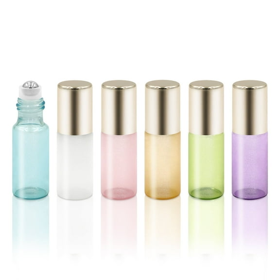 Pinkiou Empty Roll on Bottles for Essential Oils, 6Pcs 5ml Glass Roll on Bottles Refillables, Eco-Friendly Refillable Clear Perfume Sample Bottles with Stainless Steel Roller Ball