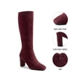 thumbnail image 3 of BLISSFUL STEP Knee High Boots Square Toe Chunky Heel Tall Boots Side Zipper Long Boot Burgundy 6, 3 of 8