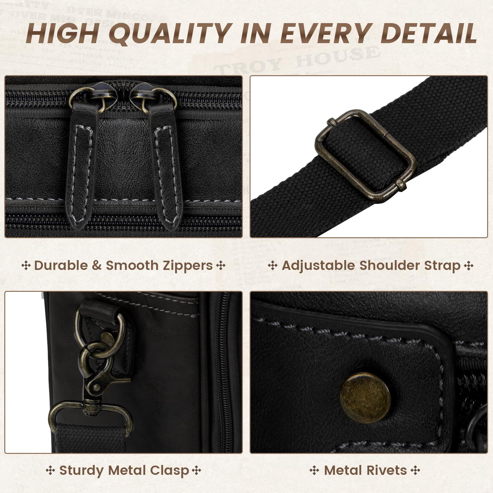 RAINSMORE Mens Laptop Bag 16 Inch Leather Briefcase Vintage Messenger Bag for Men Large Crossbody Shoulder Office Computer Bag Retro College Satchel Bag for Work, Business,Travel,Black