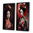 thumbnail image 3 of Designart "Stylish Geisha in Black and Red II" Japon Woman Framed Wall Art Set Of 2 - Glam Black Frame Gallery Set For Office Decor, 3 of 6