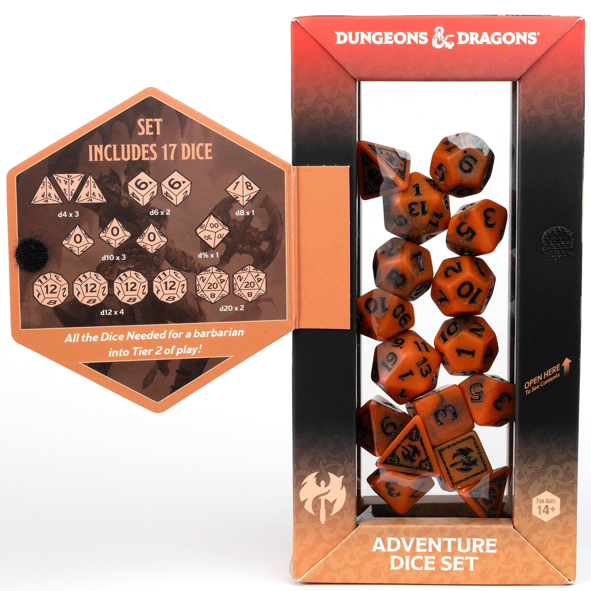 Dungeons & Dragons: D&D Adventure Dice: Barbarian - Orange - 15pc RPG Set, Class Symbols, Roleplaying Game Accessory, Sirius Dice, Officially Licensed