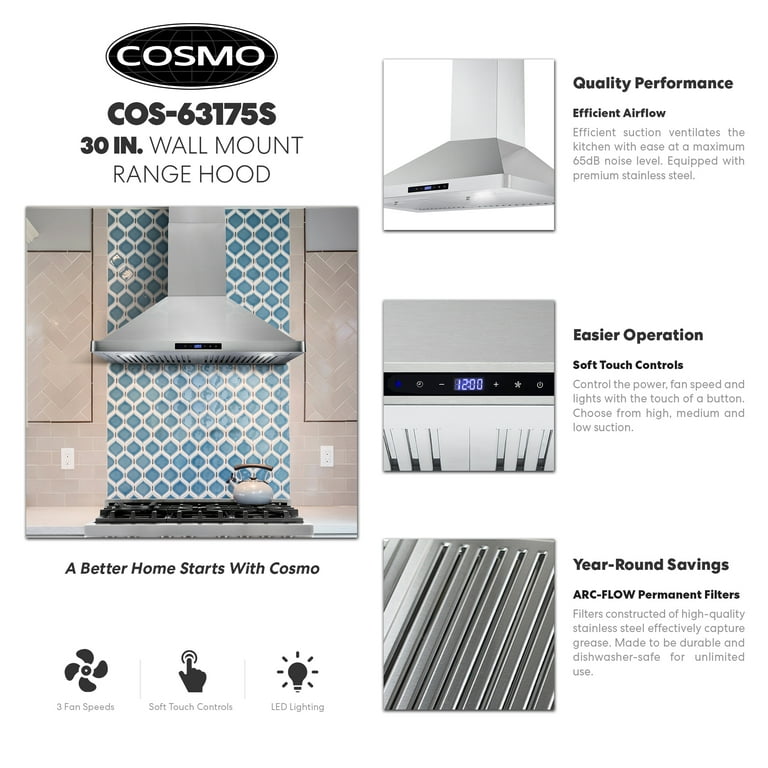 Cosmo 30 in. Ductless Wall Mount Range Hood in Stainless Steel