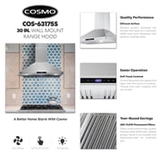 Cosmo 30 in. Ductless Wall Mount Range Hood in Stainless Steel with LED Lighting and Carbon Filter Kit for Recirculating
