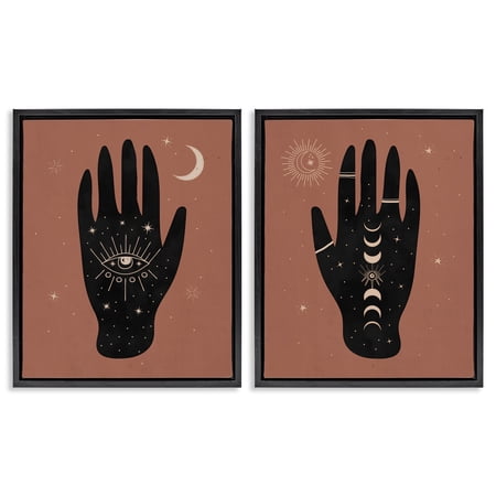 Stupell Industries All Seeing Mystical Hands Astrology & Stars Painting Black Floater Framed Canvas Art Print Wall Art 17 x 21 Set of 2