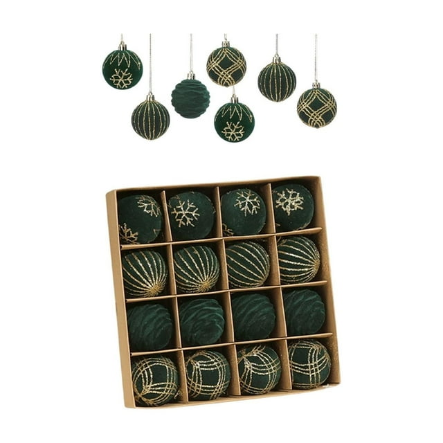 Christmas Decorations 16 Piece Flocked Christmas Balls Christmas Decoration SetMultiple Styles Of Christmas Tree Decorations Can Also Be Used For Other Party