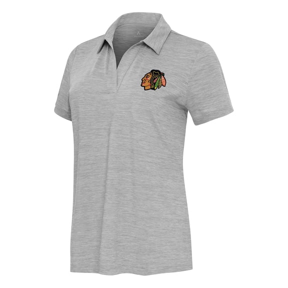 Women's Antigua Heather Gray Chicago Blackhawks Layout V-Neck Polo