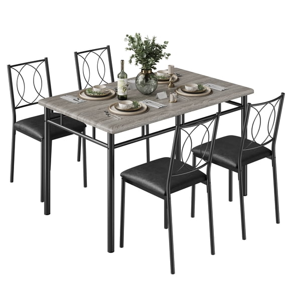 Farmhouse Dining Table Set for 4 - Dining Table with Upholstered Chairs, Wood Kitchen Table Set, Space-Saving Apartment Dining Furniture - Ideal for Small Spaces