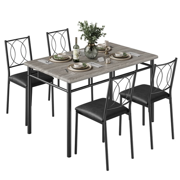 Space-Saving 5-Piece Dining Table Set for 4 – Farmhouse Style Wood Table with Upholstered Chairs – Perfect for Small Apartments or Breakfast Nooks – Grey