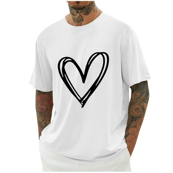 Posijego Men's Heart Graphic T Shirts Crew Neck Short Sleeve Basic Tee Casual Loose Summer Shirts