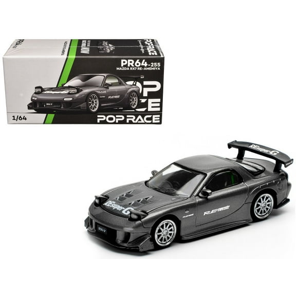 Mazda RX7 (FD) "RE Amemiya" Widebody RHD Gunmetal Gray Metallic with Carbon Hood 1/64 Diecast Model Car by Pop Race