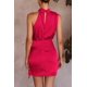 thumbnail image 5 of Vestido PRETTYGARDEN pequeño rojo de satén sin mangas con cinturón, 5 of 8