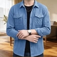 thumbnail image 4 of DPTALR Men's Casual Solid Color Turndown Collar Long Sleeve Shirt with Pockets,Light Blue,Big and Tall Men L, 4 of 5