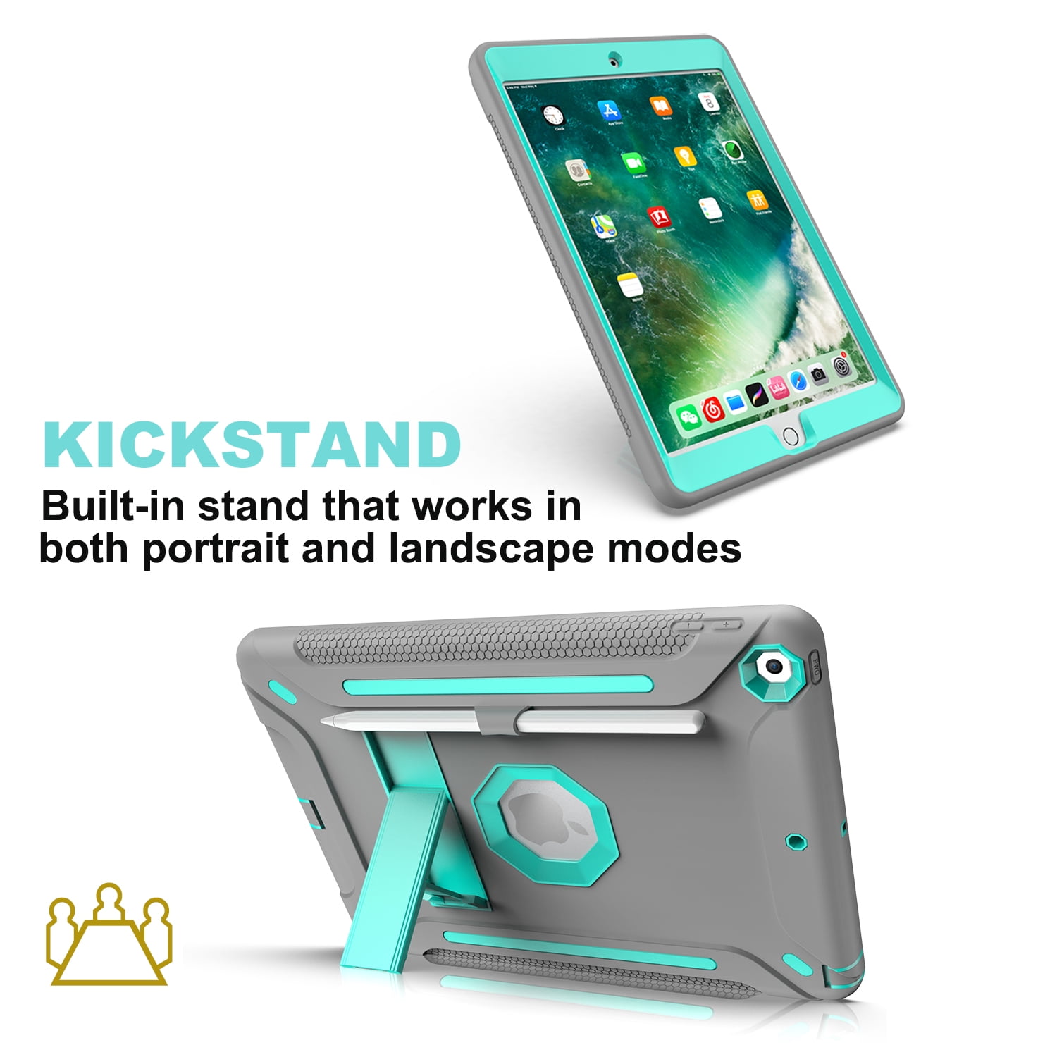 iPad Air 3 Case, iPad Pro 10.5 Case 2019/2017, Dual Layer Shockproof Lightweight Hybrid Rugged Kickstand Protective Cover with Pencil Holder, Gray/Mint