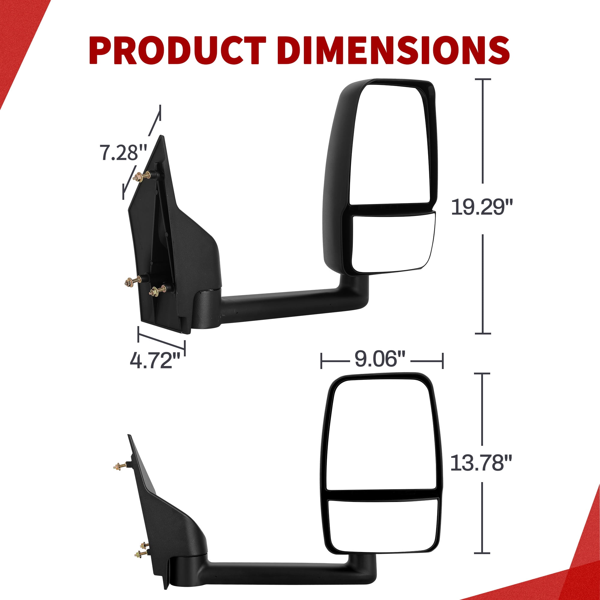 LEDKINGDOMUS Manual Folding Tow Mirrors for Chevy Express & GMC Savana 1500/2500/3500 (2003-2019), Black Driver/Passenger Side Replacement with Adjustable Glass, Plug and Play Installation