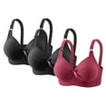 thumbnail image 2 of Fatuov Wireless Bras for Women Plus Size Seamless Full Coverage Soft T-Shirt Bras for Everyday Wear Push Up Bralette, 3-Pack, Wine, 46B, 2 of 5